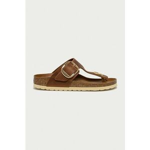 Birkenstock bőr flip-flop barna, női, lapos talpú kép