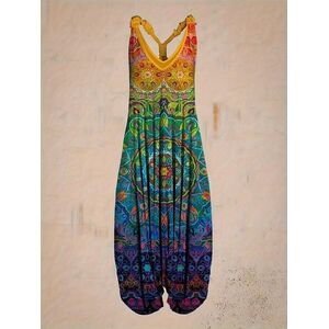 Női 1XL-es nagyméretű, plus size színes mandalamintás hárem nyári overall, playsuit - ÚJ kép
