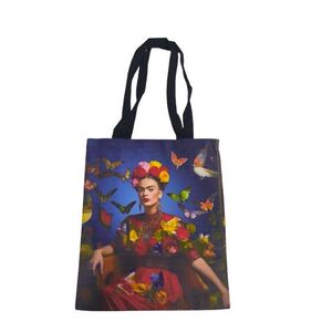 Kék pillangós, lepkés erős vászon füles bevásárlótáska, szatyor - Frida Kahlo - ÚJ kép