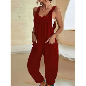 Női M-es bordó kantáros nyári overall, playsuit - ÚJ kép