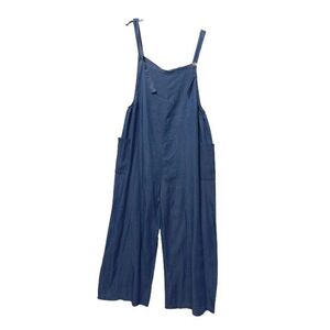 Női egyméretű (kb.M-XXL) kék puha farmer playsuit, kantáros nadrág - L&D - ÚJ kép