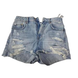 Női M-es kék szaggatott farmer short, rövidnadrág - Stradivarius kép