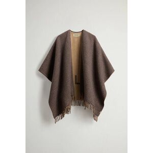 Poncsó Woolrich Plaid Logo Cape Beige Pied De Poule kép