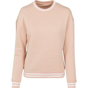 Build Your Brand Női pulóver csíkos szegéllyel - Világos rózsaszín / fehér | 2XL kép