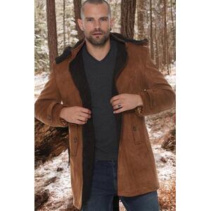 PLT8399 DEWBERRY SUEDE LOOK MEN'S COAT-PLAIN CAMEL kép
