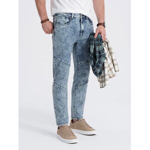 Ombre Men's slim fit denim pants with stitching at the knees - blue kép