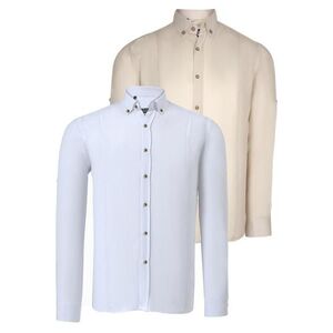 DOUBLE SET G721 DEWBERRY MEN'S SHIRT-WHITE-BEIGE kép