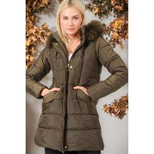 Z6745 DEWBERRY WOMEN'S COAT-PLAIN KHAKI kép