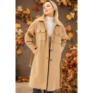 Z6777 DEWBERRY LADIES' COAT-FLAT CAMEL kép