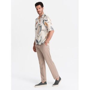 Ombre Men's linen blend rolled up chino pants - light brown kép