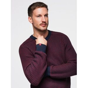 Ombre Men's contrast weave sweater with round neckline - maroon kép