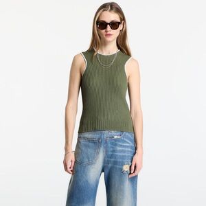 MM6 Ribbed Knit Sleeveless Top Khaki S kép