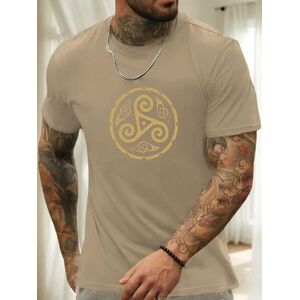 Férfi XL-es drapp kelta triskelion motívumos pamut póló - ÚJ kép
