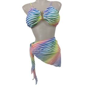 Női XXL-es 3 részes színes csíkos bikini - ÚJ kép