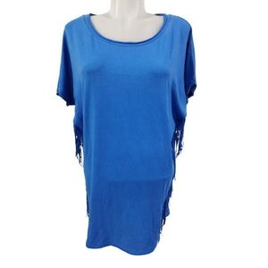 Női méret nélküli kék rijtos oversized póló kép
