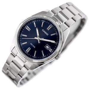Casio MTP-1302PD-2A férfi karóra, ezüst acél, 38 mm, kék számlap, WR50 kép