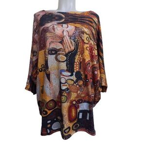 Női barna festményes absztrakt mintás vékony felső - Klimt: A csók - Made in Italy - ÚJ kép