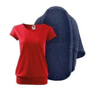 Bontis Női szett: Kötött kardigán és City póló - Farmerkék melírozott / piros | 2XL kép
