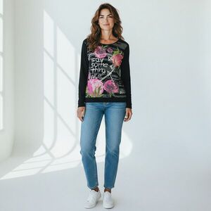 Női XXL-es fekete virágos pamutfelső - Desigual (kis luk hátul nyaknál) kép