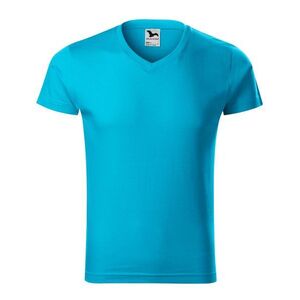 MALFINI Férfi póló Slim Fit V-neck - Türkiz | S kép