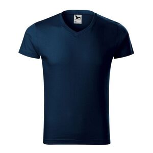 MALFINI Férfi póló Slim Fit V-neck - Tengerészkék | S kép