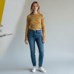 Női S-es sárga-lila csíkos top, pulóver - Bershka kép