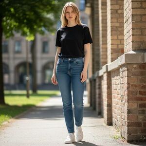 Női S-es kék magas derekú farmernadrág - H&M kép