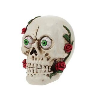 Fehér virágos hangot és fényt adó koponya, dekoráció - Halloween - ÚJ kép