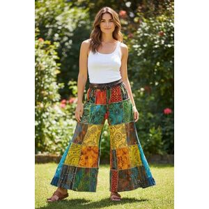 Női L-XL-es színes trapézszárú patchwork mintás bohém trapézszárú nadrág - Nini - ÚJ kép