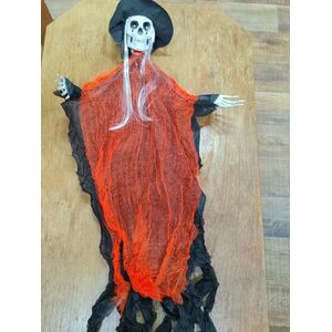120 cm hosszú fekete-naracssárga villogó szemű, hangot adó szellem, csontváz - Halloween - ÚJ kép