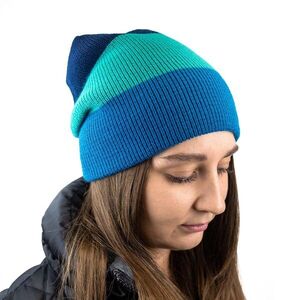 Bontis Téli csíkos, lelógó fazonú sapka - Sötétkék / zöld / petrolkék | unisex kép