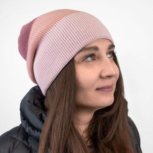 Bontis Téli csíkos, lelógó fazonú sapka - Púderrózsaszín / púderrózsaszín / világos púder | unisex kép