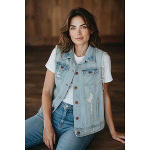 Női L-es világoskék szaggatott farmermellény - H&M kép