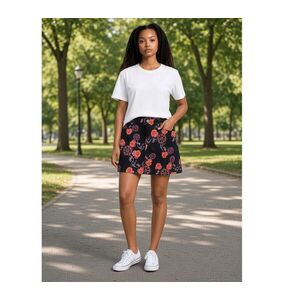 Női L-es fekete-narancs-pink mintás kord térdszoknya - Vila Clothes kép