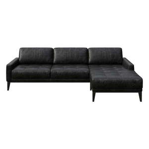 Čierna kožená rohová pohovka MESONICA Musso Tufted, pravý roh vyobraziť