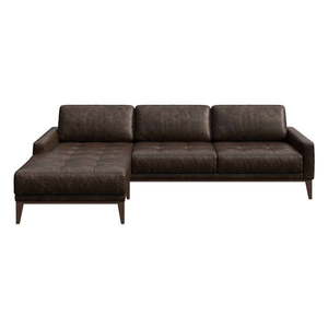 Tmavohnedá kožená rohová pohovka MESONICA Musso Tufted, ľavý roh vyobraziť