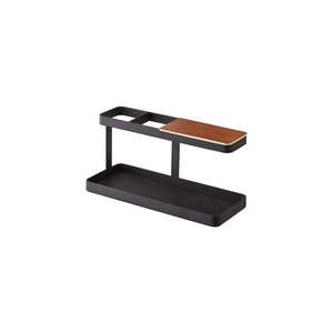 Čierny multifunkčný stojan s detailom z bukového dreva YAMAZAKI Tower Desk Bar vyobraziť