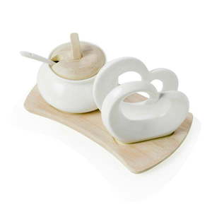 Sada cukorničky a držiaka na obrúsky z porcelánu a bambusu Brandani Double Heart vyobraziť