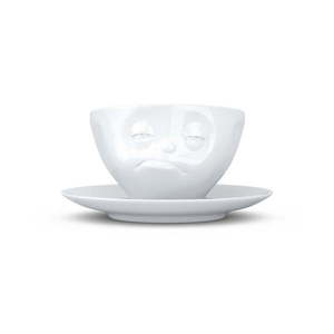 Biely mrzutý porcelánový hrnček s tanierikom 58products vyobraziť