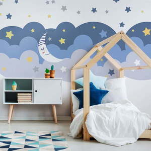 Nástenná samolepka Ambiance Scandinavian Clouds With Stars And Moon vyobraziť