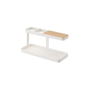 Biely multifunkčný stojan s detailom z bukového dreva YAMAZAKI Tower Desk Bar vyobraziť
