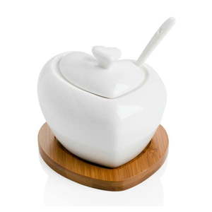 Porcelánová cukornička s lyžičkou a bambusovou podložkou Brandani Heart vyobraziť