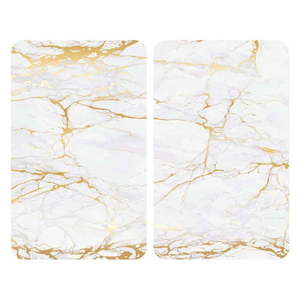 Sada 2 sklenených krytov na sporák v bielo-zlatej farbe Wenko Marble, 52 x 30 cm vyobraziť