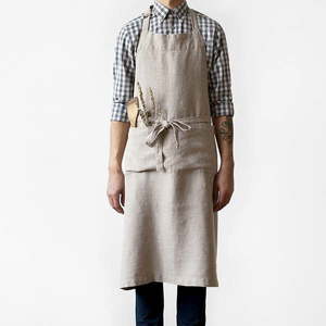 Béžová ľanová zástera Linen Tales Chef, dĺžka 100 cm vyobraziť