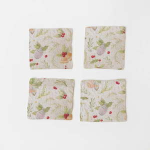 Súprava 4 vianočných ľanových podnosov Linen Tales Jingle Bells, 10 x 10 cm vyobraziť