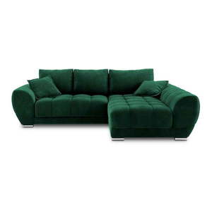 Tmavozelená rozkladacia rohová pohovka so zamatovým poťahom Windsor & Co Sofas Nuage, pravý roh vyobraziť