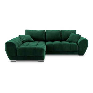 Tmavozelená rozkladacia rohová pohovka so zamatovým poťahom Windsor & Co Sofas Nuage, ľavý roh vyobraziť