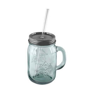 Pohár z recyklovaného skla s viečkom a slamkou Esschert Design Authentic, 550 ml vyobraziť