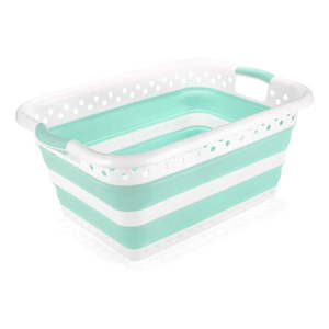 Bielo-tyrkysový skladací kôš na bielizeň Addis Collapsible Laundry Basket vyobraziť