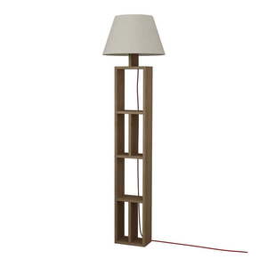Drevená stojacia lampa s bielym textilným tienidlom Homitis Giorno vyobraziť